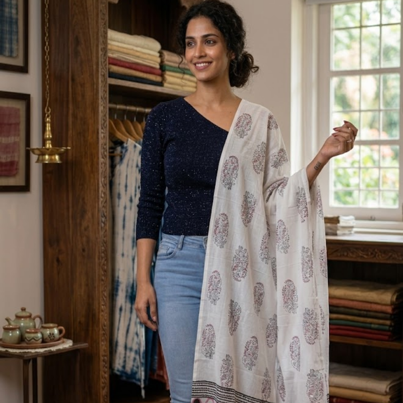 Jaipur Jaal Handblock Printed Cotton Stole