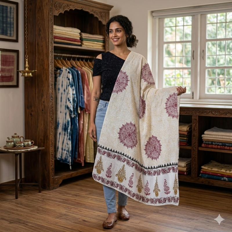 Mandala Charm Handblock Printed Cotton Stole