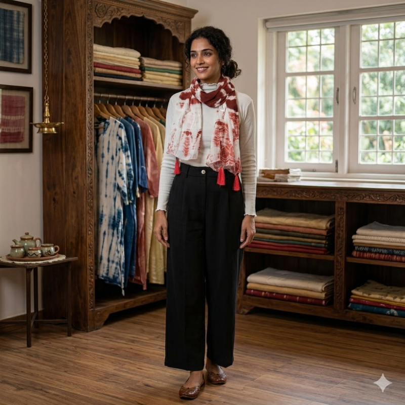 Crimson Splash Tie & Dye Chinon Stole