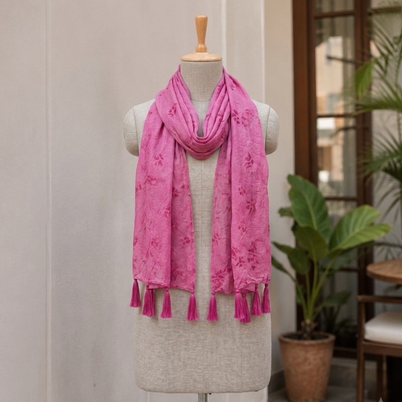 Pink Punch Tie & Dye MulMul Cotton Stole - additional view