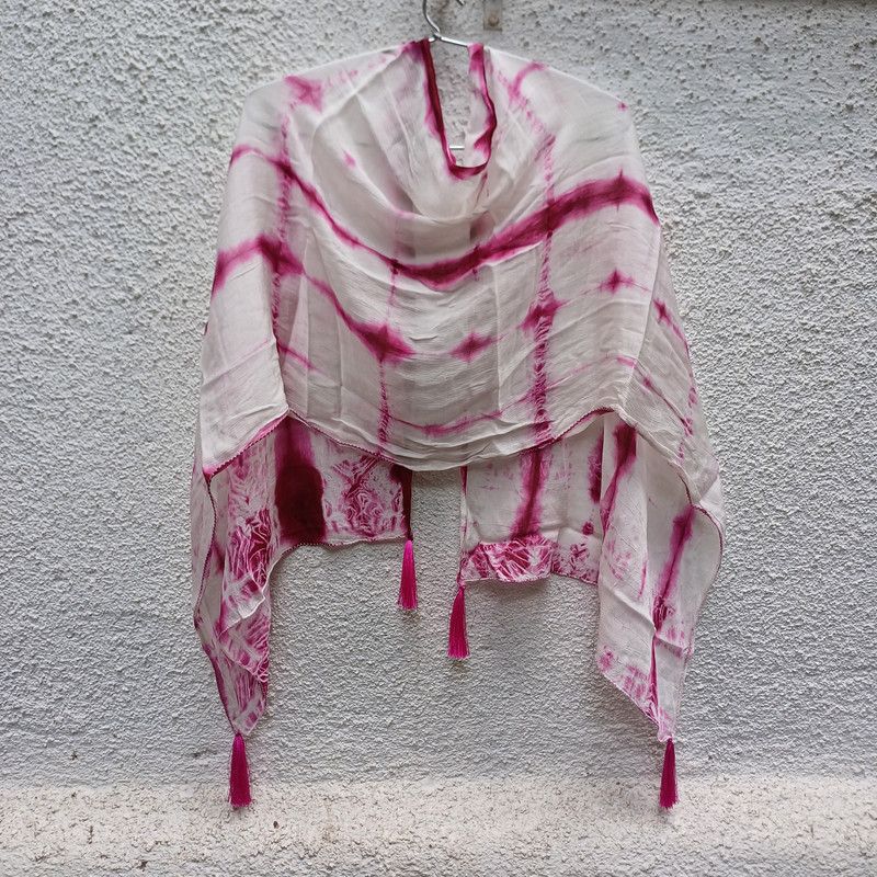 Dreamy Pink & White Tie & Dye Chinon Stole - additional view