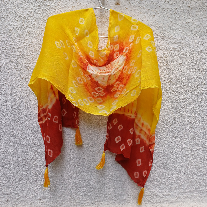 Vibrant Red & Yellow Tie & Dye Chinon Stole - additional view