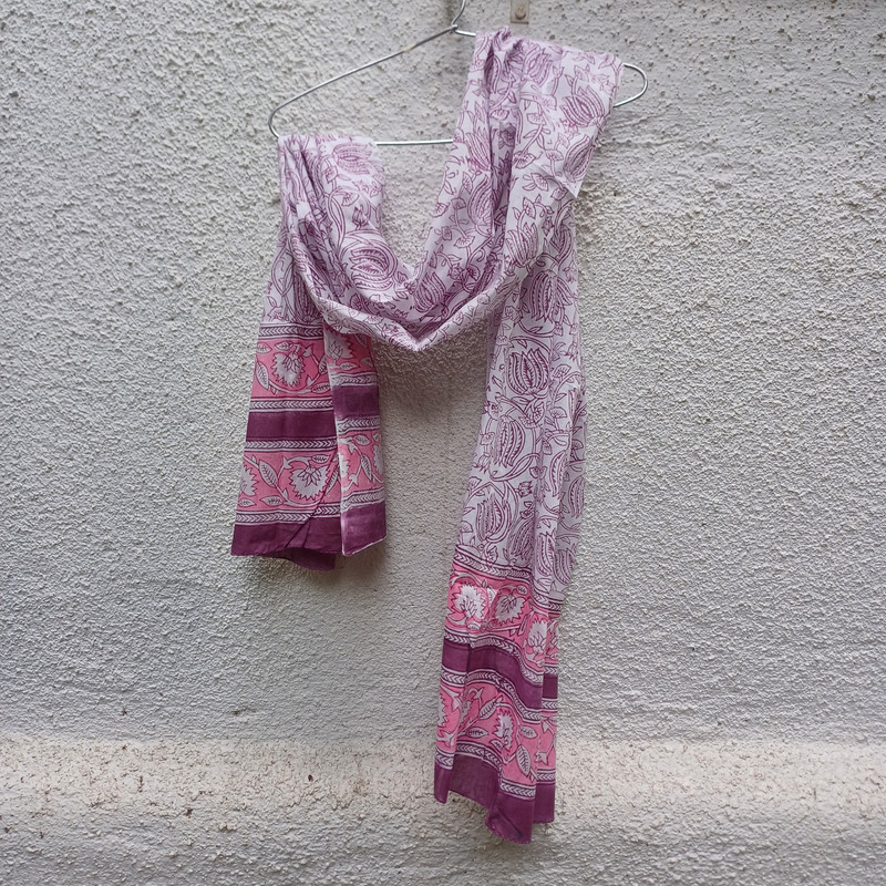 Pink Bloom Handblock Printed Cotton Stole - additional view