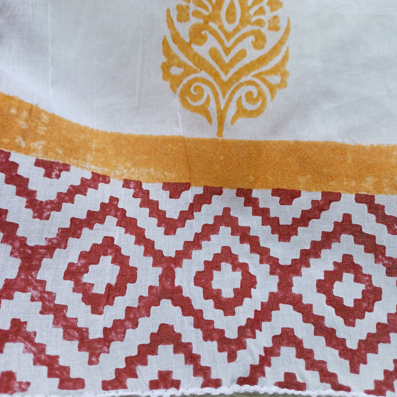 Mustard Bloom & Maroon Maze Handblock Printed Cotton Stole - additional view