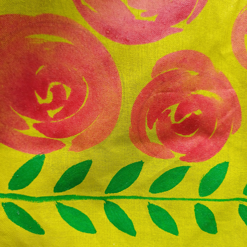 Lime Rose Garden Fabric Painted Cotton Stole - additional view