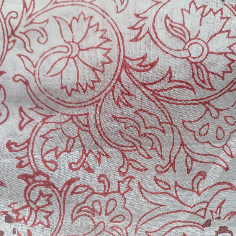 Red & Brown Harmony Hand Block Printed Cotton Stole - additional view