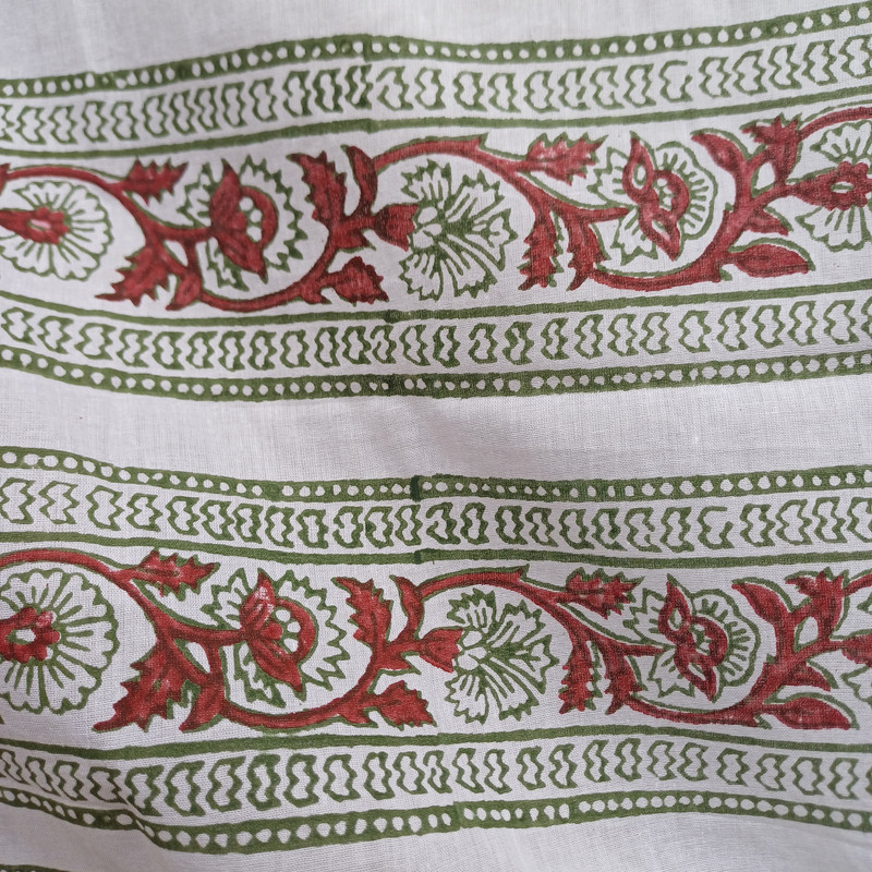 Maroon Floral & Mustard Star Handblock Printed Cotton Stole - additional view