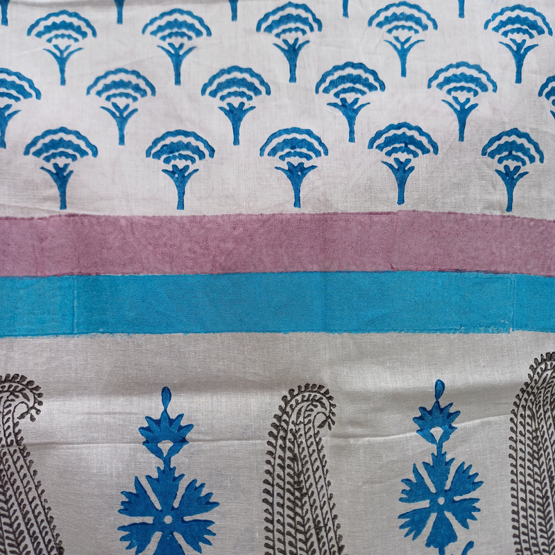 Blue Floral Breeze Handblock Printed Cotton Stole - additional view