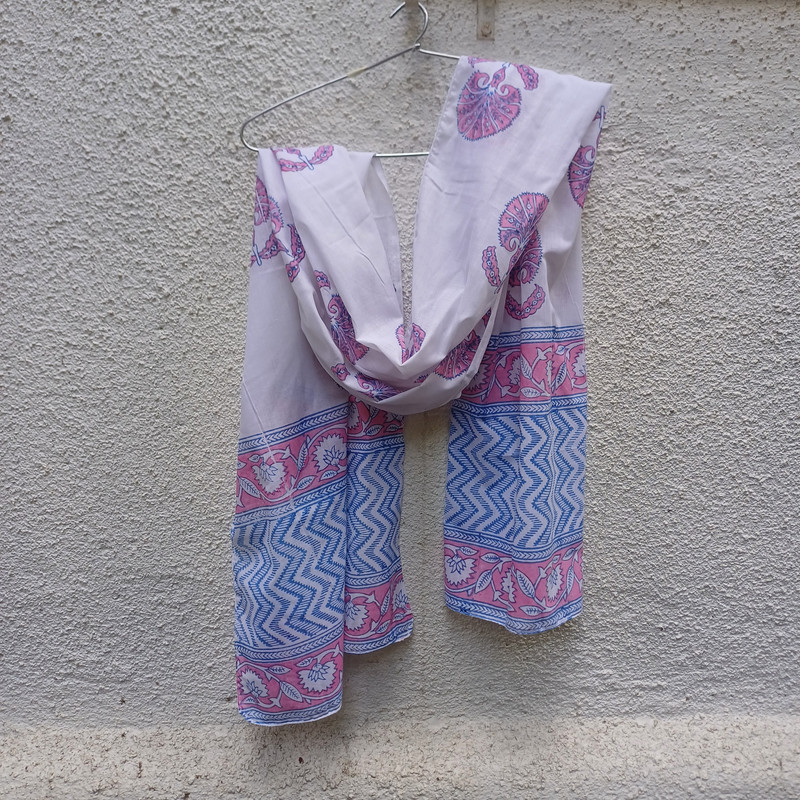 Floral Mist Handblock Printed Cotton Stole - additional view