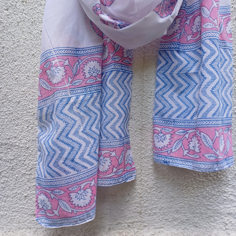 Floral Mist Handblock Printed Cotton Stole - additional view
