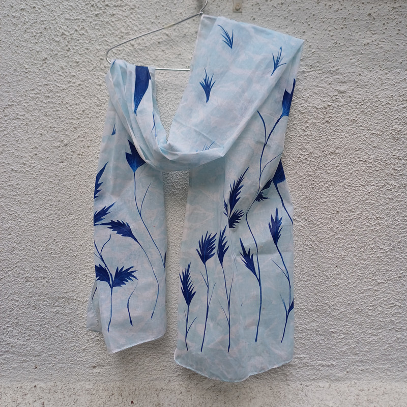 Blue Breeze Fabric Painted Cotton Stole - additional view