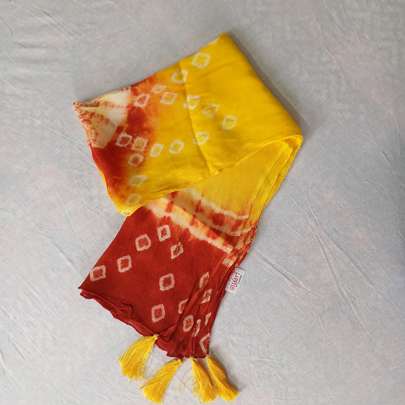 Vibrant Red & Yellow Tie & Dye Chinon Stole - additional view