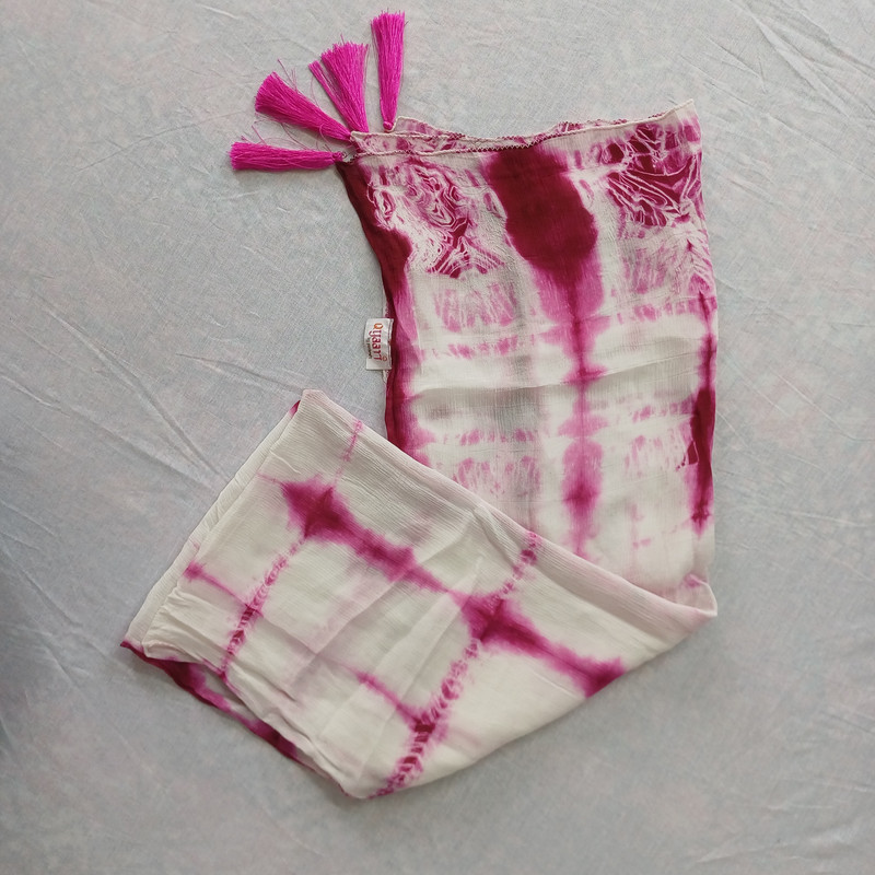 Dreamy Pink & White Tie & Dye Chinon Stole - additional view