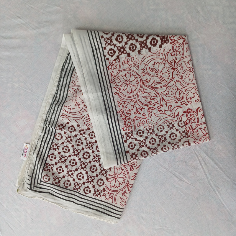 Red & Brown Harmony Hand Block Printed Cotton Stole - additional view