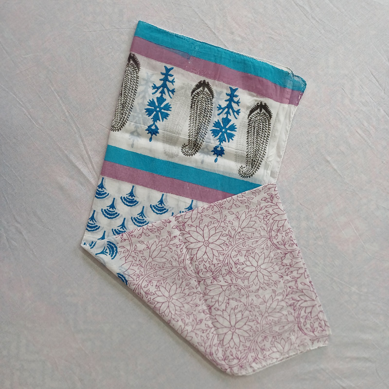 Blue Floral Breeze Handblock Printed Cotton Stole - additional view