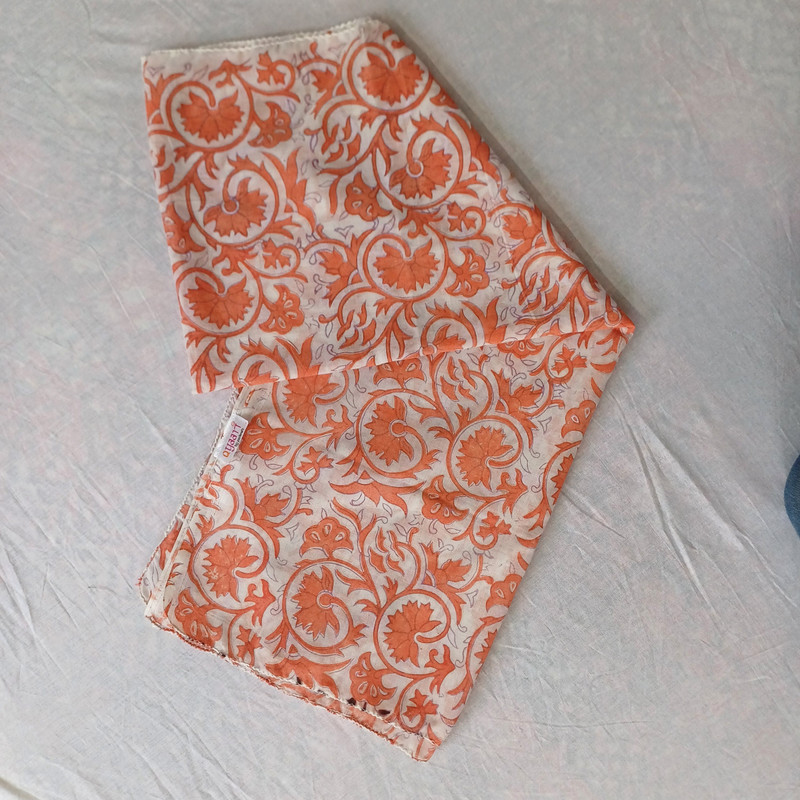 Orange Blossom Hand Block Printed Cotton Stole - additional view