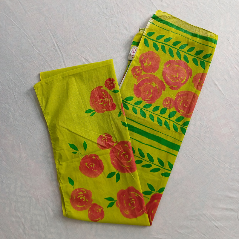 Lime Rose Garden Fabric Painted Cotton Stole - additional view