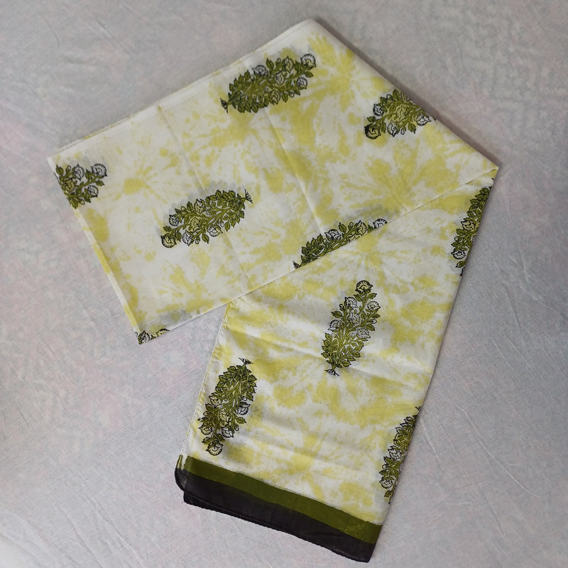 Green Motifs Handblock Printed Cotton Stole - additional view