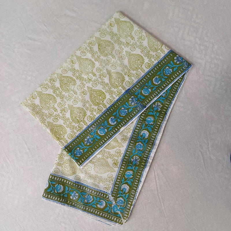 Blue Bloom Border Handblock Printed Cotton Stole - additional view