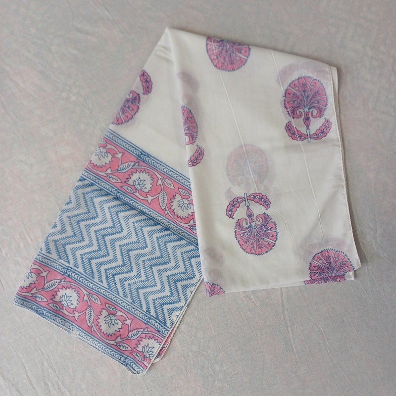Floral Mist Handblock Printed Cotton Stole - additional view