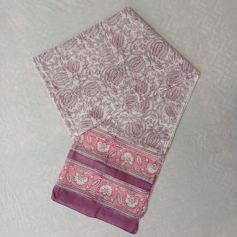 Pink Bloom Handblock Printed Cotton Stole - additional view