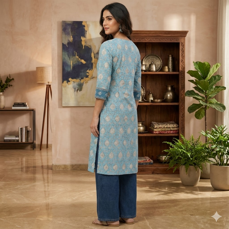 Qyaari by Penkraft Handblock Printed Cotton Kurti