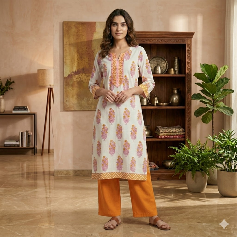 Qyaari by Penkraft Traditional Handblock Printed Kurti