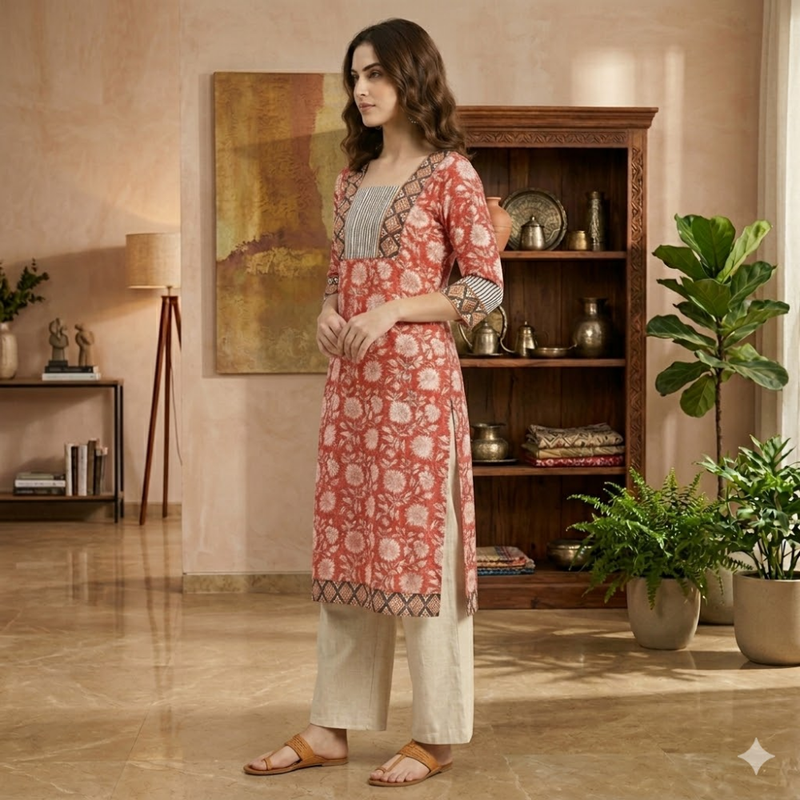 Qyaari by Penkraft Handcrafted Block Print Kurti