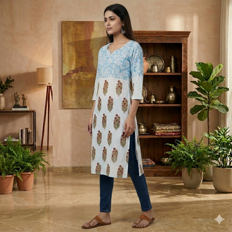 Qyaari by Penkraft Premium Handblock Printed Kurti