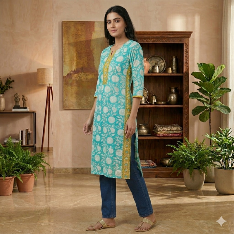 Qyaari by Penkraft Ethnic Handblock Kurti