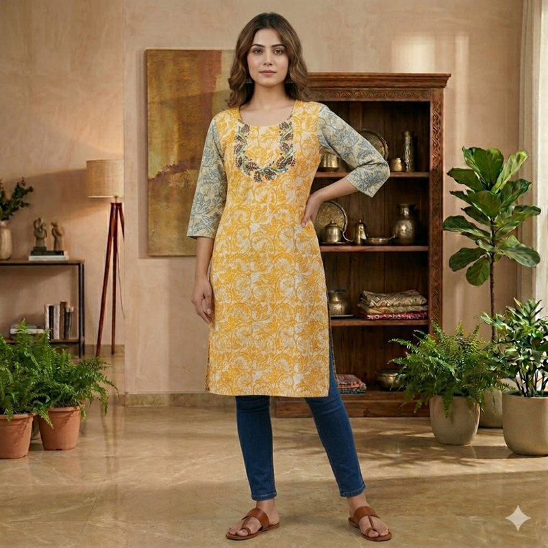 Qyaari by Penkraft Soft Cotton Handblock Kurti