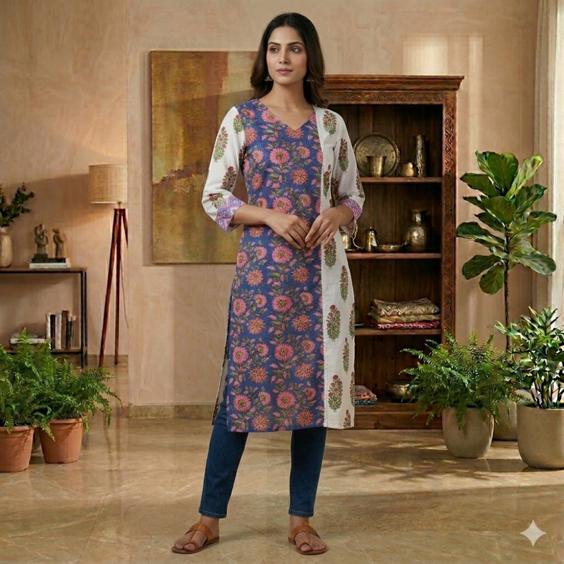 Qyaari by Penkraft Handblock Printed Daily Wear Kurti