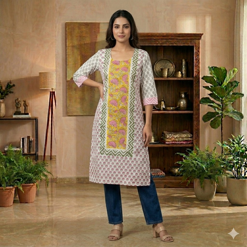 Qyaari by Penkraft Elegant Handblock Kurti