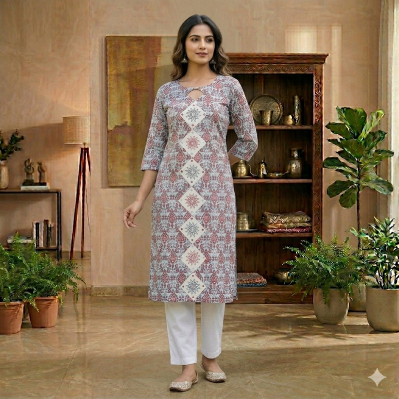 Qyaari by Penkraft Classic Handblock Printed Kurti