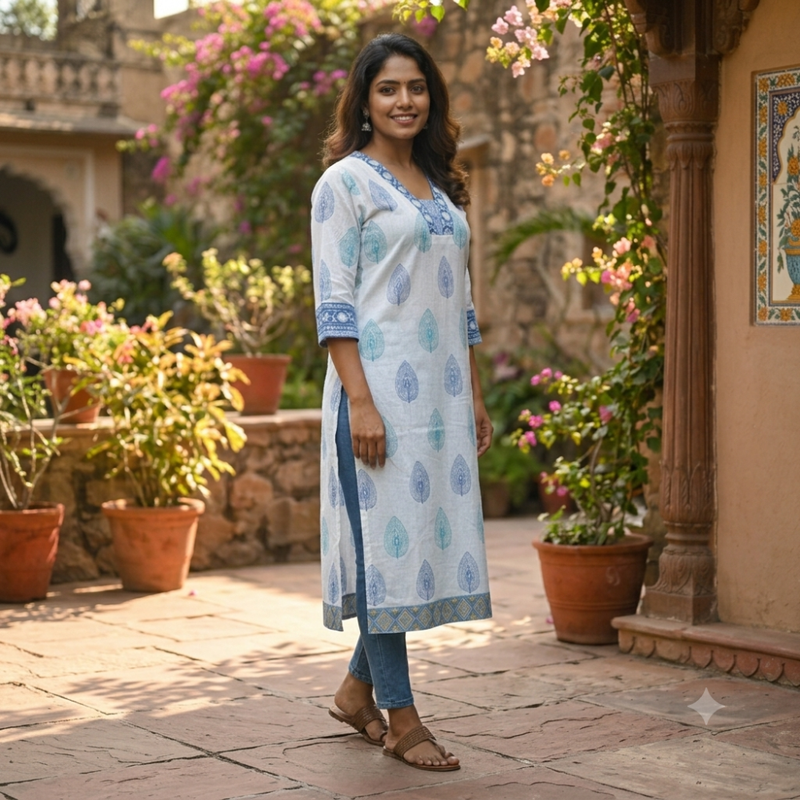 Qyaari by Penkraft Handblock Printed Kurti for Office Wear - additional view