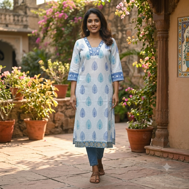 Qyaari by Penkraft Handblock Printed Kurti for Office Wear