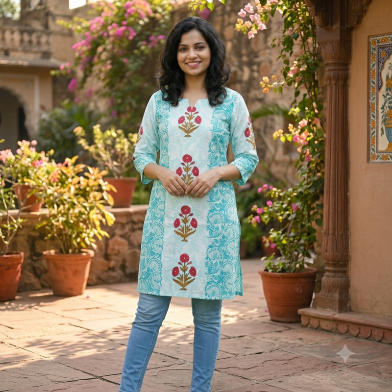 Qyaari by Penkraft Handblock Everyday Comfort Kurti