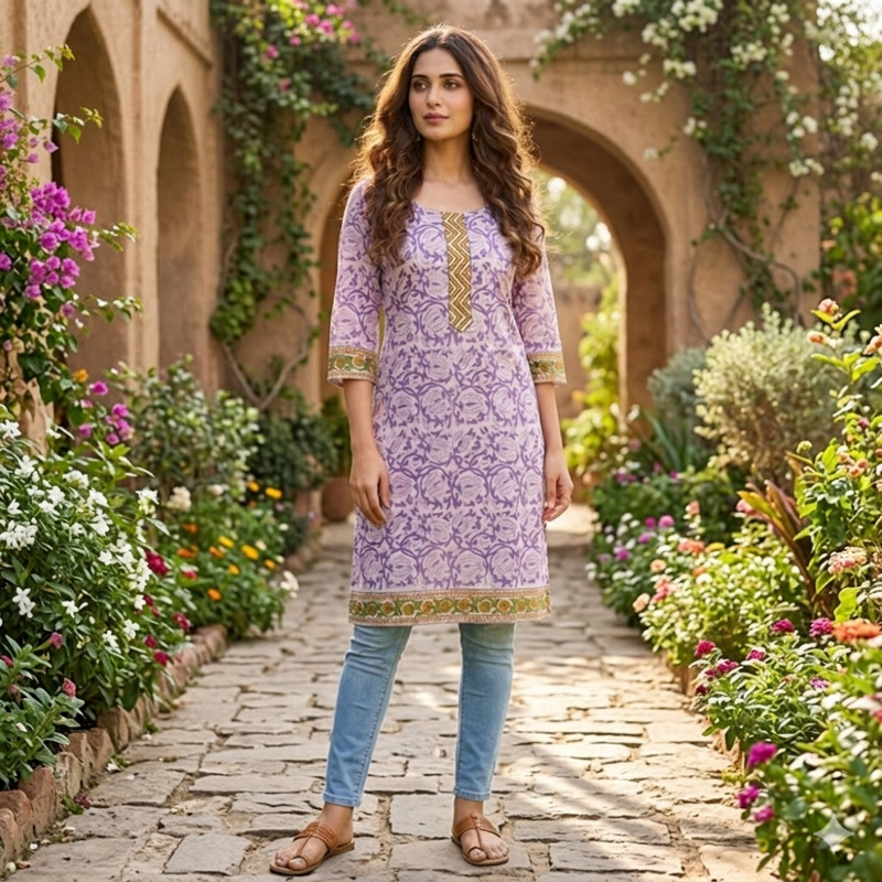 Qyaari by Penkraft Handblock Crafted Ethnic Kurti