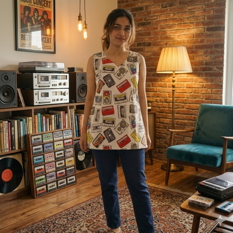 Qyaari Office Wear Short Digital Printed Kurti for Women
