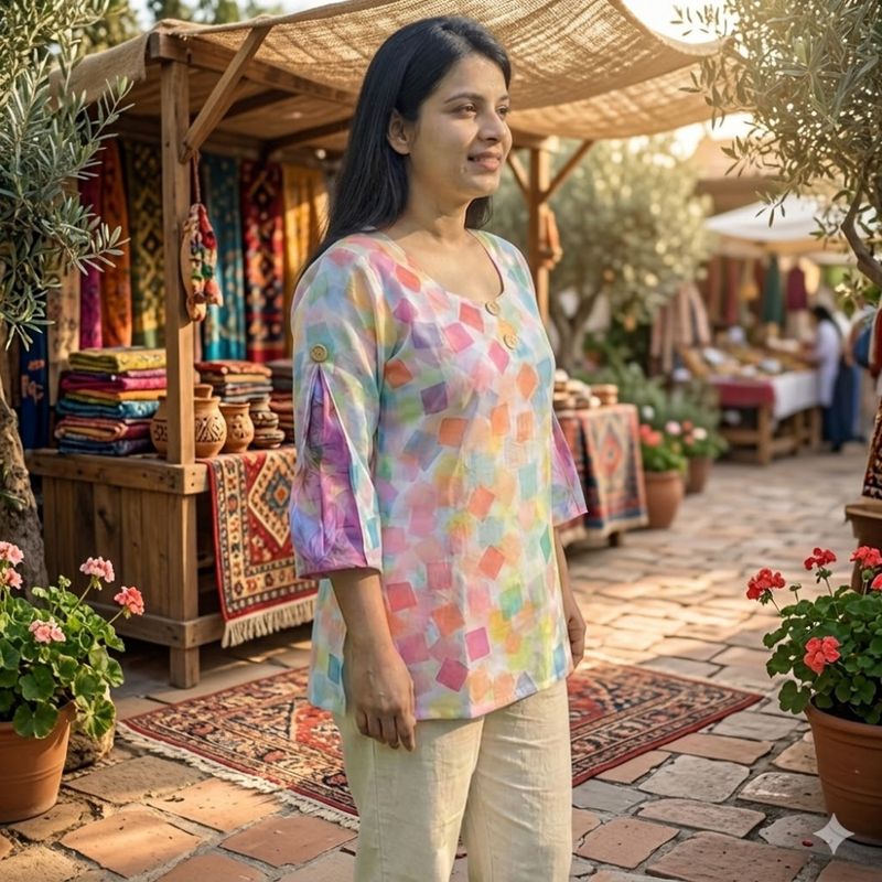 Qyaari Chic Short Digital Printed Kurti for Modern Women