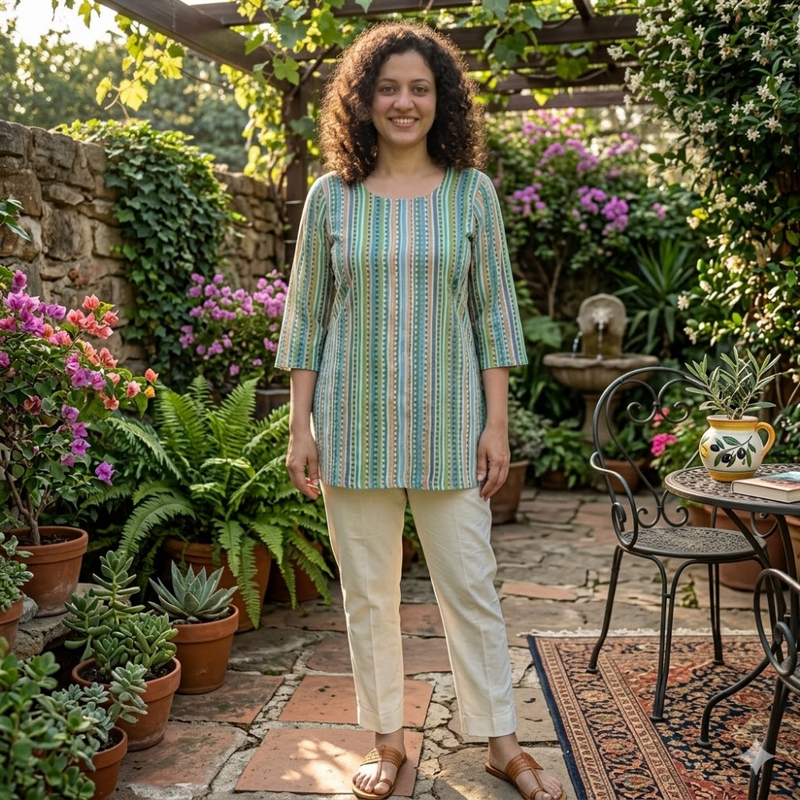 Qyaari Classic Short Kurti Enhanced with Digital Prints