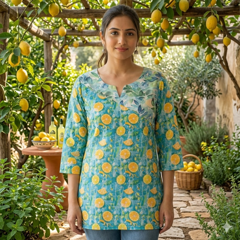 Qyaari Youthful Short Kurti with Trendy Digital Designs