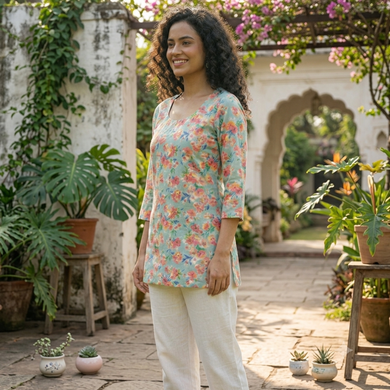 Qyaari Contemporary Digital Printed Short Kurti for Women - additional view