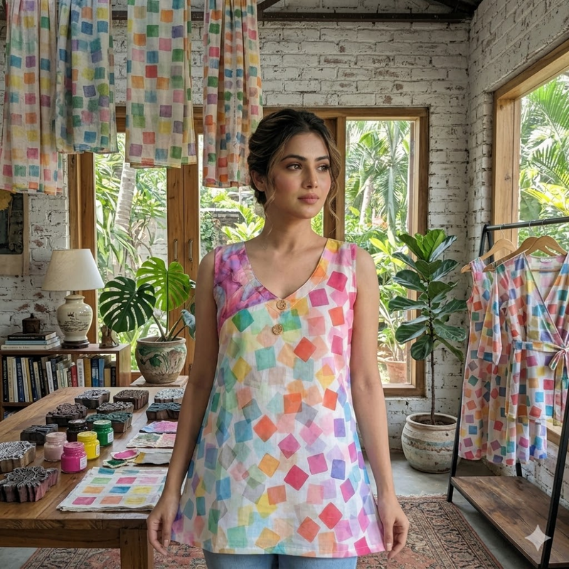 Qyaari Sleek Short Kurti Featuring Elegant Digital Prints