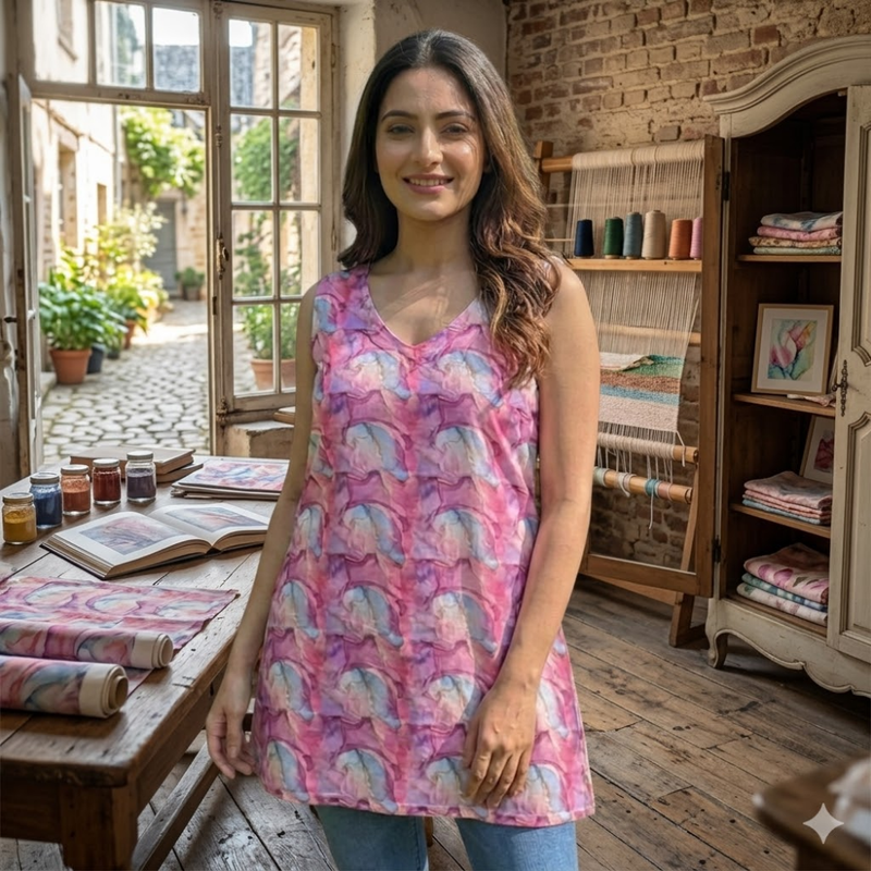 Qyaari Bold Digital Printed Short Kurti for a Chic Outfit