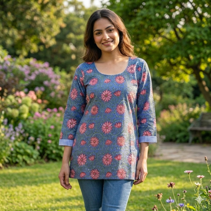 Qyaari by Penkraft Handblock Printed Short Kurti - Everyday Ethnic Fashion for Women