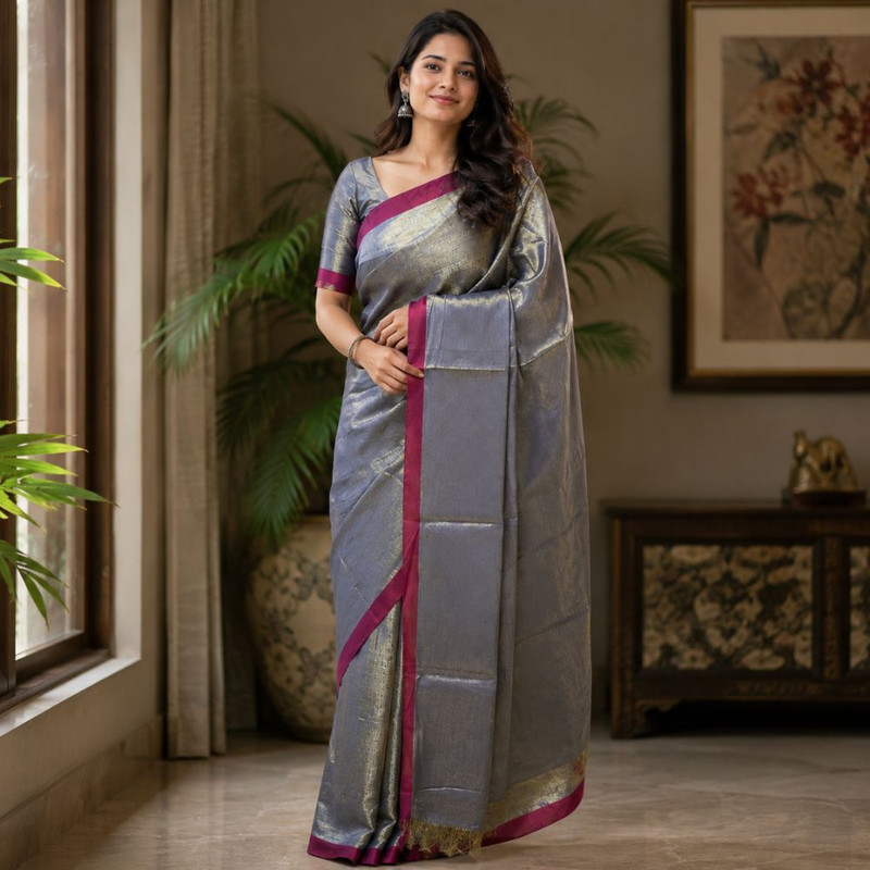 Women's Tissue Linen Saree with  Unstitched Blouse Piece