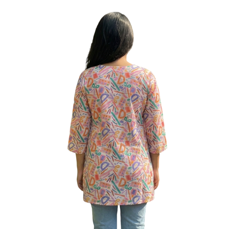 Qyaari Lightweight Short Kurti with Artistic Digital Prints - additional view
