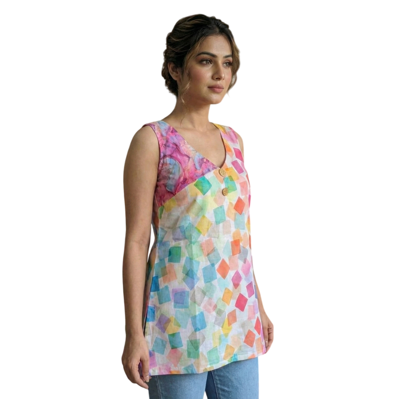 Qyaari Sleek Short Kurti Featuring Elegant Digital Prints - additional view