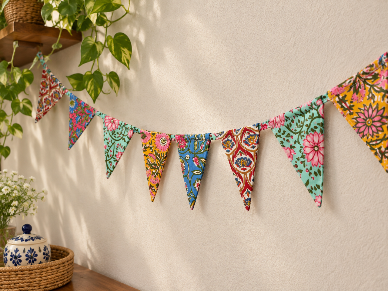 Handmade Fabric Bunting Garland for Home Décor, Parties & Celebrations – Reusable Hanging Decoration - additional view